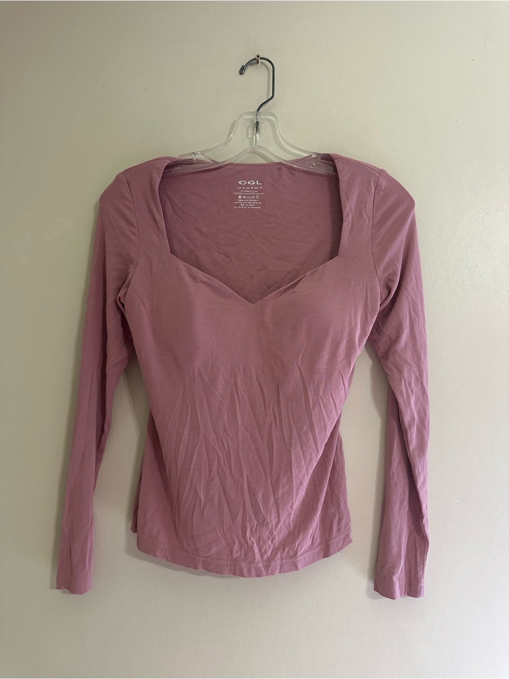 OGL Mauve Long-Sleeve Sweetheart Neck Top